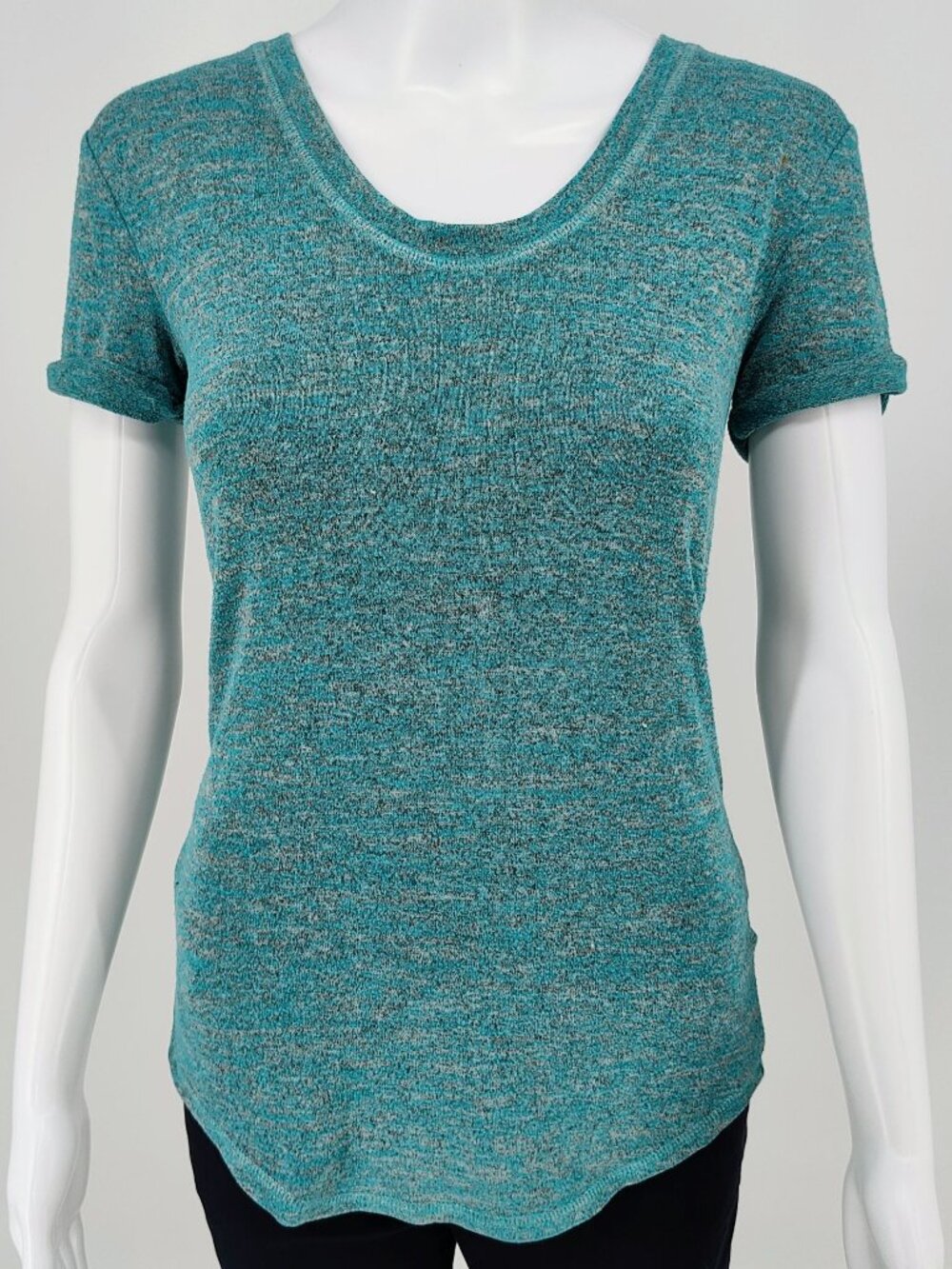 A.N.A A New Approach Womens Stretch Heathered Turquoise Short Sleeve Top (XS/S)